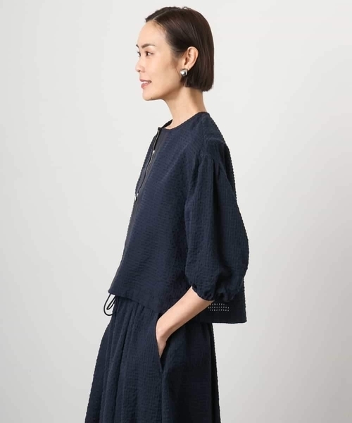 MICHEL KLEIN（ミッシェル・クラン）の「[セットアップ対応]ワッフルノーカラーブルゾン（ブルゾン・レディース・ネイビー・38）」の4枚目の写真