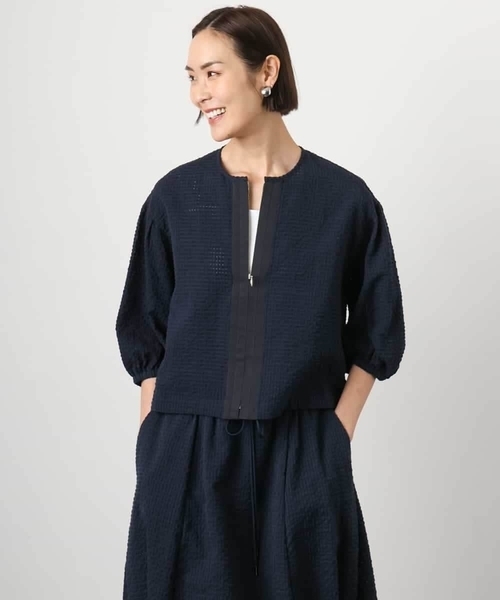 MICHEL KLEIN（ミッシェル・クラン）の「[セットアップ対応]ワッフルノーカラーブルゾン（ブルゾン・レディース・ネイビー・38）」の5枚目の写真