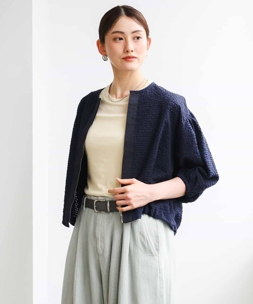 MICHEL KLEIN（ミッシェル・クラン）の「[セットアップ対応]ワッフルノーカラーブルゾン（ブルゾン・レディース・ネイビー・38）」の10枚目の写真