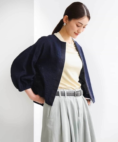 MICHEL KLEIN（ミッシェル・クラン）の「[セットアップ対応]ワッフルノーカラーブルゾン（ブルゾン・レディース・ネイビー・38）」の11枚目の写真