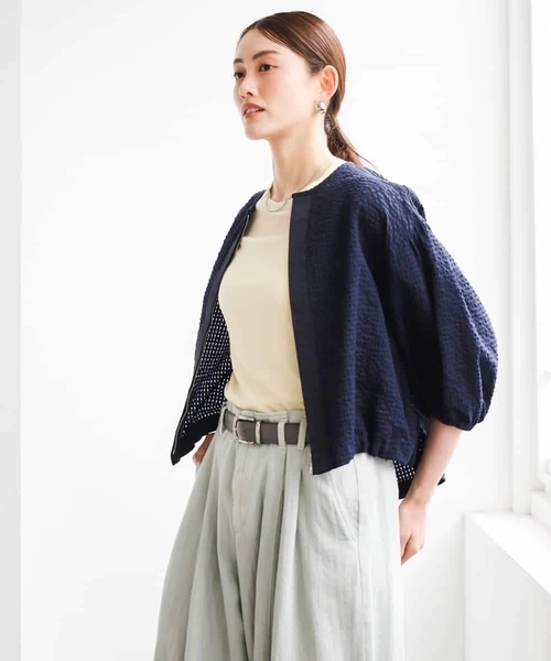MICHEL KLEIN（ミッシェル・クラン）の「[セットアップ対応]ワッフルノーカラーブルゾン（ブルゾン・レディース・ネイビー・38）」の12枚目の写真