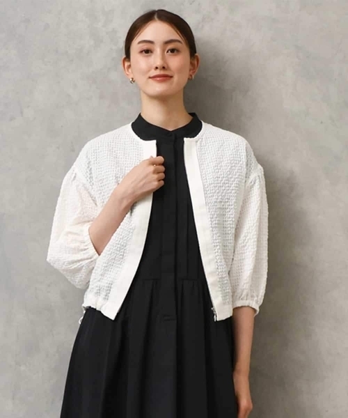 MICHEL KLEIN（ミッシェル・クラン）の「[セットアップ対応]ワッフルノーカラーブルゾン（ブルゾン・レディース・ネイビー・38）」の21枚目の写真