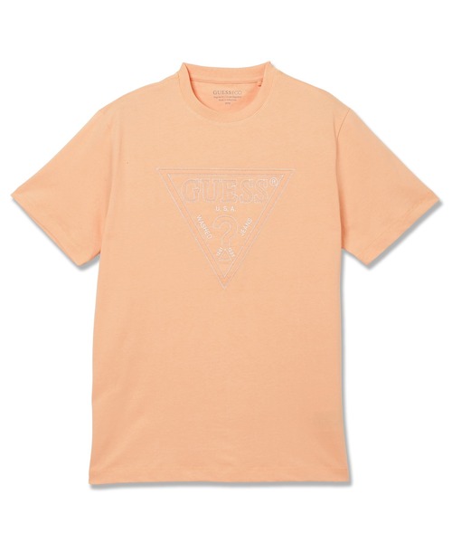 Guess(ゲス)の「TRIANGLE Stitching Tee Tシャツ 半袖 ロゴTシャツ(Tシャツ/カットソー・メンズ・ダークネイビー/オレンジ・SMALL/MEDIUM/LARGE/X-LARGE/XX-LARGE)」の2枚目の写真