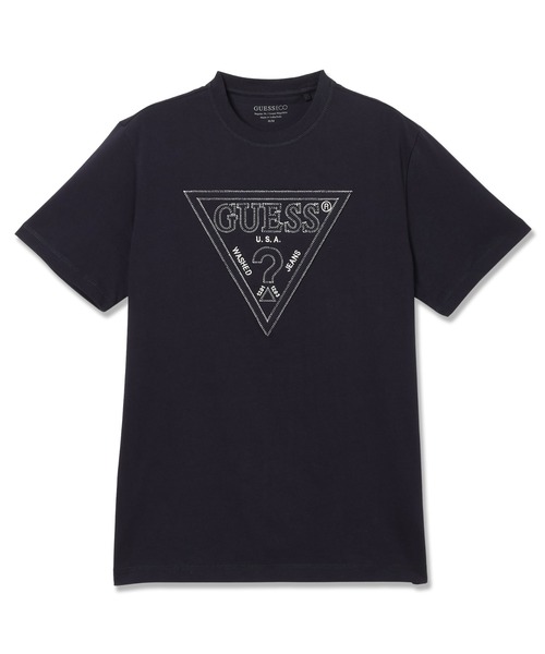 Guess(ゲス)の「TRIANGLE Stitching Tee Tシャツ 半袖 ロゴTシャツ(Tシャツ/カットソー・メンズ・ダークネイビー/オレンジ・SMALL/MEDIUM/LARGE/X-LARGE/XX-LARGE)」の1枚目の写真