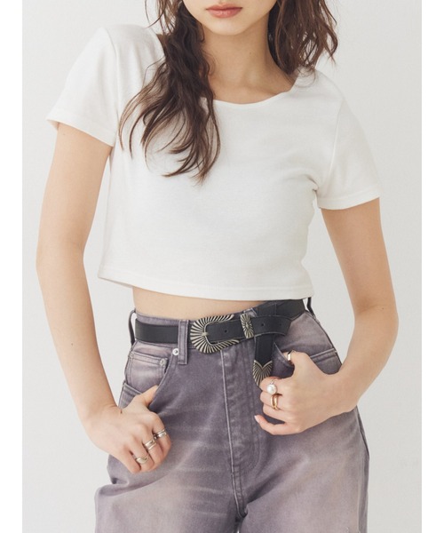 EVRIS(エヴリス)の「BASICシンプルショートTシャツ(Tシャツ/カットソー・レディース・イエロー/ピンク/ブラック/グレー/ホワイト・FREE)」の2枚目の写真