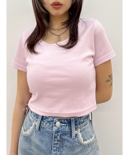 EVRIS(エヴリス)の「BASICシンプルショートTシャツ(Tシャツ/カットソー・レディース・イエロー/ピンク/ブラック/グレー/ホワイト・FREE)」の5枚目の写真