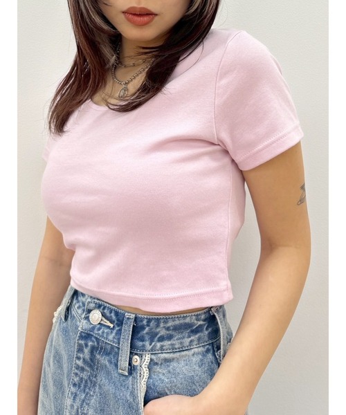 EVRIS(エヴリス)の「BASICシンプルショートTシャツ(Tシャツ/カットソー・レディース・イエロー/ピンク/ブラック/グレー/ホワイト・FREE)」の8枚目の写真