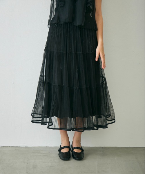 Lunea(ルネア)の「ラメチュールロングスカート / glitter tulle long skirt(スカート・レディース・アイボリー/ブラック/ブラウン・FREE)」の9枚目の写真