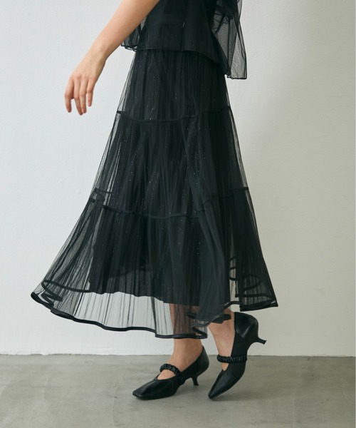 Lunea(ルネア)の「ラメチュールロングスカート / glitter tulle long skirt(スカート・レディース・アイボリー/ブラック/ブラウン・FREE)」の10枚目の写真
