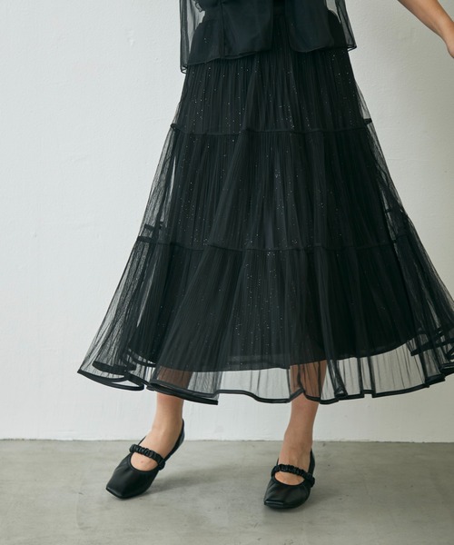 Lunea(ルネア)の「ラメチュールロングスカート / glitter tulle long skirt(スカート・レディース・アイボリー/ブラック/ブラウン・FREE)」の11枚目の写真