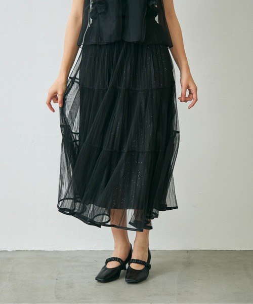Lunea(ルネア)の「ラメチュールロングスカート / glitter tulle long skirt(スカート・レディース・アイボリー/ブラック/ブラウン・FREE)」の12枚目の写真