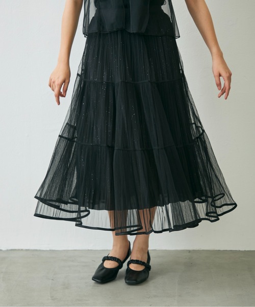 Lunea(ルネア)の「ラメチュールロングスカート / glitter tulle long skirt(スカート・レディース・アイボリー/ブラック/ブラウン・FREE)」の14枚目の写真