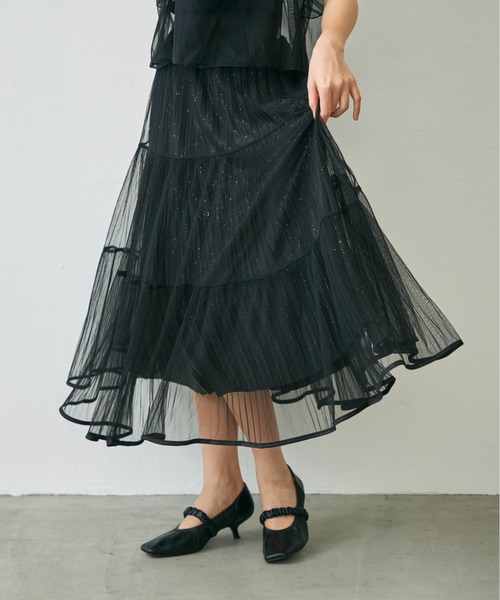 Lunea(ルネア)の「ラメチュールロングスカート / glitter tulle long skirt(スカート・レディース・アイボリー/ブラック/ブラウン・FREE)」の16枚目の写真