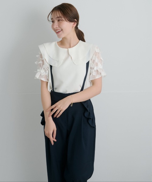 Neige(ネージュ)の「フローラルペタルショートスリーブブラウス(シャツ/ブラウス・レディース・ブラック/ホワイト・ONE SIZE)」の10枚目の写真