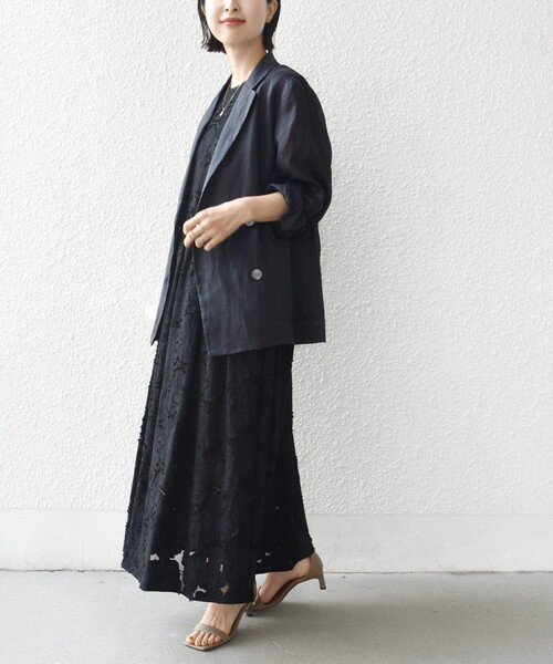 SHIPS(シップス)の「〈手洗い可能〉シアー ジャカード ノースリーブ ワンピース(ワンピース・レディース・ブラック/ネイビー・ONE SIZE)」の21枚目の写真