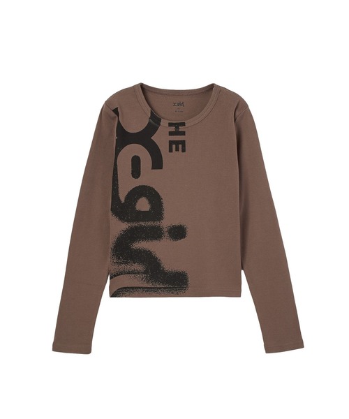 X-girl(エックスガール)の「HEAVY DISTRESSED LOGO L/S BABY TEE(Tシャツ/カットソー・レディース・ブラック/オリーブ/ブラウン・S/M)」の2枚目の写真