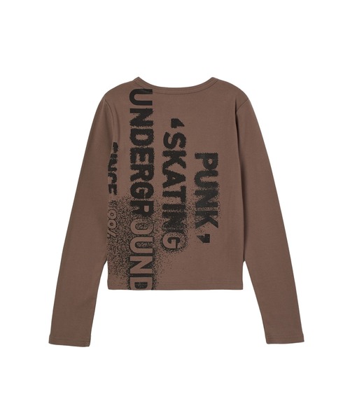 X-girl(エックスガール)の「HEAVY DISTRESSED LOGO L/S BABY TEE(Tシャツ/カットソー・レディース・ブラック/オリーブ/ブラウン・S/M)」の5枚目の写真