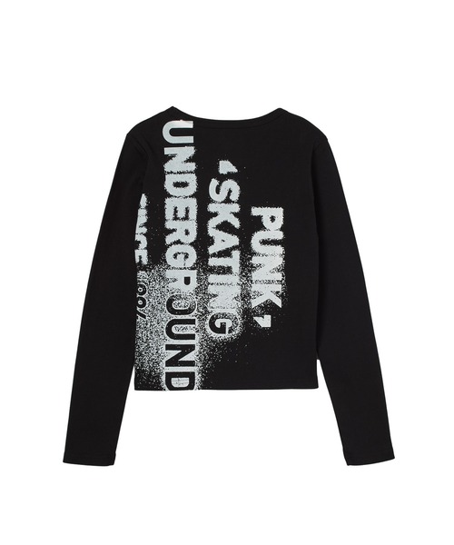 X-girl(エックスガール)の「HEAVY DISTRESSED LOGO L/S BABY TEE(Tシャツ/カットソー・レディース・ブラック/オリーブ/ブラウン・S/M)」の6枚目の写真