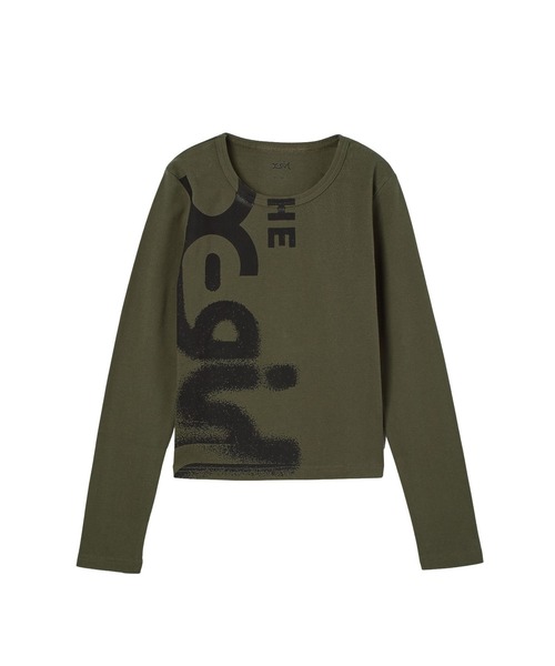 X-girl(エックスガール)の「HEAVY DISTRESSED LOGO L/S BABY TEE(Tシャツ/カットソー・レディース・ブラック/オリーブ/ブラウン・S/M)」の17枚目の写真