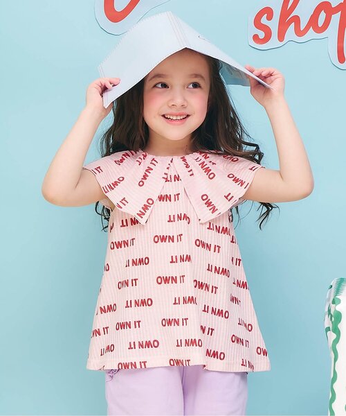 apres les cours(アプレレクール)の「【吸水速乾】総柄カットサッカー襟付きトップス(Tシャツ/カットソー・キッズ・サックスブルー/キャメル/ピンク・80/90/100/110/120/130/140)」の3枚目の写真