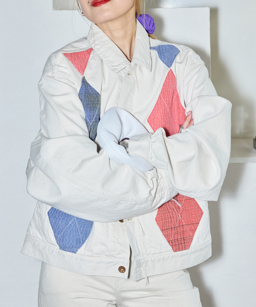KURO（クロ）の「KURO ARGYLE SASHIKO DENIM JACKET 964242：デニムジャケット（デニムジャケット・レディース・アイボリー・LARGE）」の2枚目の写真
