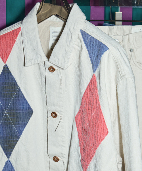 KURO（クロ）の「KURO ARGYLE SASHIKO DENIM JACKET 964242：デニムジャケット（デニムジャケット・レディース・アイボリー・LARGE）」の3枚目の写真