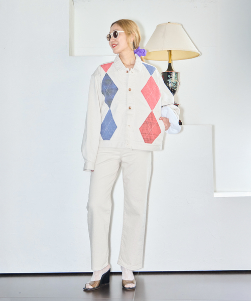 KURO（クロ）の「KURO ARGYLE SASHIKO DENIM JACKET 964242：デニムジャケット（デニムジャケット・レディース・アイボリー・LARGE）」の4枚目の写真
