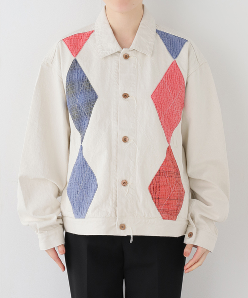 KURO（クロ）の「KURO ARGYLE SASHIKO DENIM JACKET 964242：デニムジャケット（デニムジャケット・レディース・アイボリー・LARGE）」の5枚目の写真