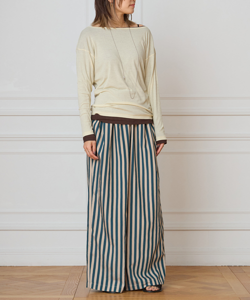 IENA LA BOUCLE(イエナラブークル)の「IENA LA BOUCLE ワイドストライプパンツ(その他パンツ・レディース・グリーン系その他・38/36)」の2枚目の写真
