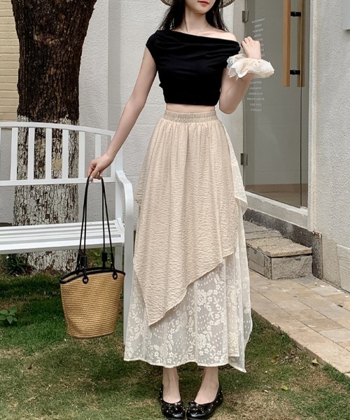 AMAJI（アマジ）の「不規則ヘム レース Aライン ミディロングスカート（スカート・レディース・ホワイト/ベージュ・SMALL/MEDIUM/LARGE/X-LARGE）」の2枚目の写真