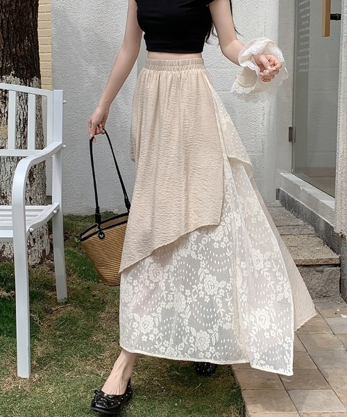 AMAJI（アマジ）の「不規則ヘム レース Aライン ミディロングスカート（スカート・レディース・ホワイト/ベージュ・SMALL/MEDIUM/LARGE/X-LARGE）」の3枚目の写真
