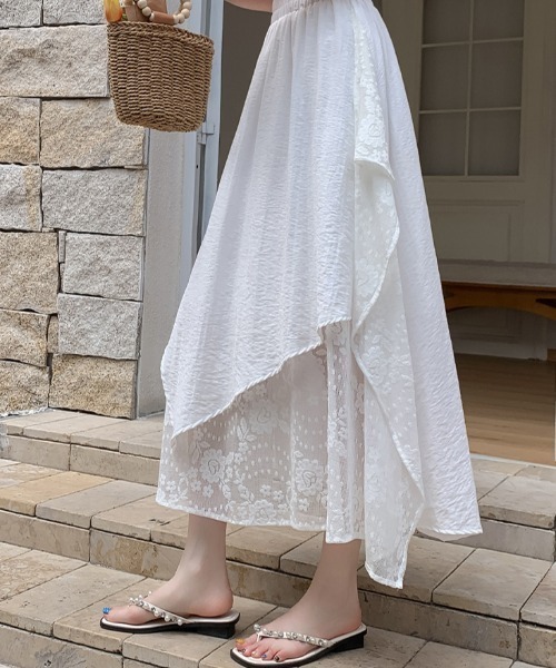 AMAJI（アマジ）の「不規則ヘム レース Aライン ミディロングスカート（スカート・レディース・ホワイト/ベージュ・SMALL/MEDIUM/LARGE/X-LARGE）」の5枚目の写真