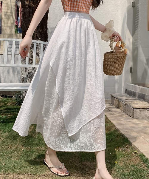 AMAJI（アマジ）の「不規則ヘム レース Aライン ミディロングスカート（スカート・レディース・ホワイト/ベージュ・SMALL/MEDIUM/LARGE/X-LARGE）」の6枚目の写真
