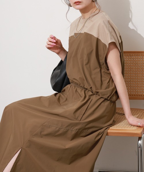 EGLANTINE(エグランティーヌ)の「EGLANTINE 2ピースセットワンピース ノースリーブ(ワンピース・レディース・サンドベージュ/カーキ・38)」の2枚目の写真