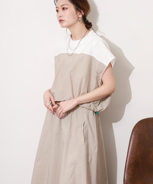 EGLANTINE(エグランティーヌ)の「EGLANTINE 2ピースセットワンピース ノースリーブ(ワンピース・レディース・サンドベージュ/カーキ・38)」の3枚目の写真