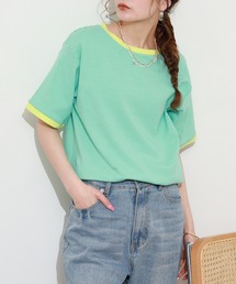 細ボーダーコンパクトTシャツ 半袖