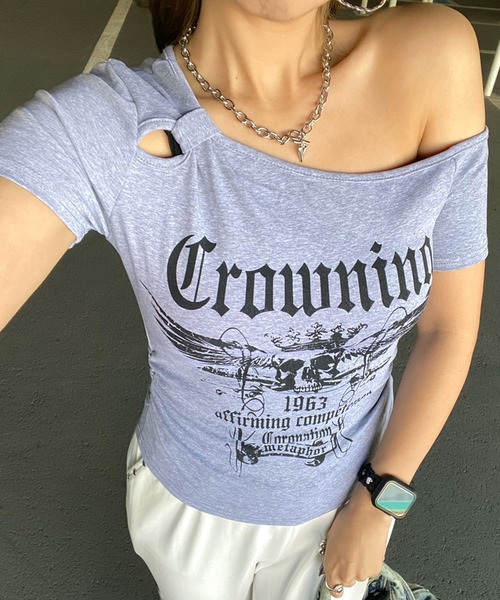 non-hedge(ノンヘッジ)の「スカルサイドドロストワンショルダーTシャツ(Tシャツ/カットソー・レディース・ブラック/グレー/カーキ/ワインレッド/オフホワイト・FREE)」の1枚目の写真
