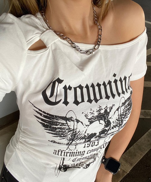 non-hedge(ノンヘッジ)の「スカルサイドドロストワンショルダーTシャツ(Tシャツ/カットソー・レディース・ブラック/グレー/カーキ/ワインレッド/オフホワイト・FREE)」の2枚目の写真