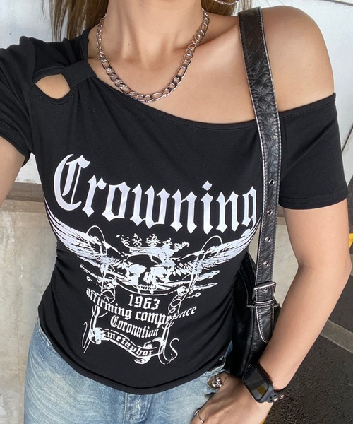 non-hedge(ノンヘッジ)の「スカルサイドドロストワンショルダーTシャツ(Tシャツ/カットソー・レディース・ブラック/グレー/カーキ/ワインレッド/オフホワイト・FREE)」の3枚目の写真