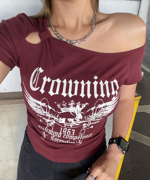 non-hedge(ノンヘッジ)の「スカルサイドドロストワンショルダーTシャツ(Tシャツ/カットソー・レディース・ブラック/グレー/カーキ/ワインレッド/オフホワイト・FREE)」の5枚目の写真