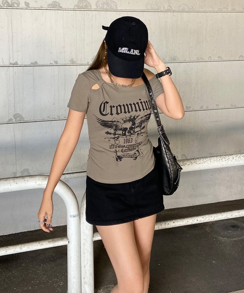 non-hedge(ノンヘッジ)の「スカルサイドドロストワンショルダーTシャツ(Tシャツ/カットソー・レディース・ブラック/グレー/カーキ/ワインレッド/オフホワイト・FREE)」の7枚目の写真