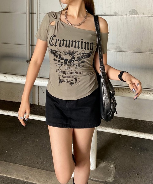 non-hedge(ノンヘッジ)の「スカルサイドドロストワンショルダーTシャツ(Tシャツ/カットソー・レディース・ブラック/グレー/カーキ/ワインレッド/オフホワイト・FREE)」の8枚目の写真
