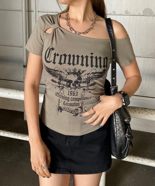 non-hedge(ノンヘッジ)の「スカルサイドドロストワンショルダーTシャツ(Tシャツ/カットソー・レディース・ブラック/グレー/カーキ/ワインレッド/オフホワイト・FREE)」の9枚目の写真