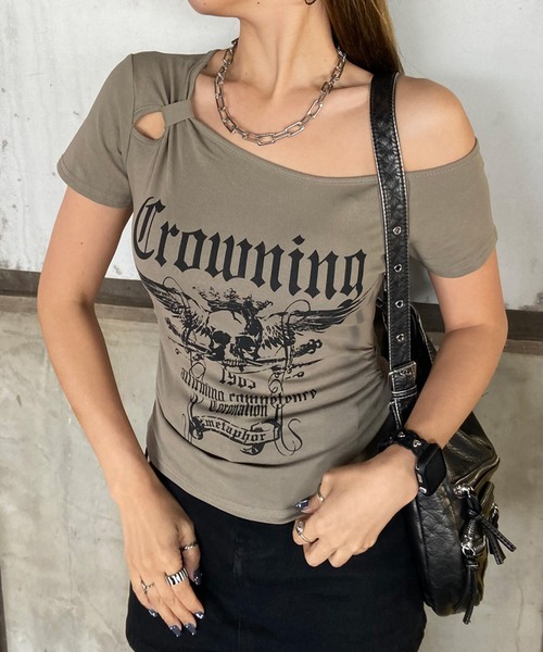 non-hedge(ノンヘッジ)の「スカルサイドドロストワンショルダーTシャツ(Tシャツ/カットソー・レディース・ブラック/グレー/カーキ/ワインレッド/オフホワイト・FREE)」の11枚目の写真