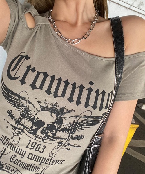 non-hedge(ノンヘッジ)の「スカルサイドドロストワンショルダーTシャツ(Tシャツ/カットソー・レディース・ブラック/グレー/カーキ/ワインレッド/オフホワイト・FREE)」の12枚目の写真
