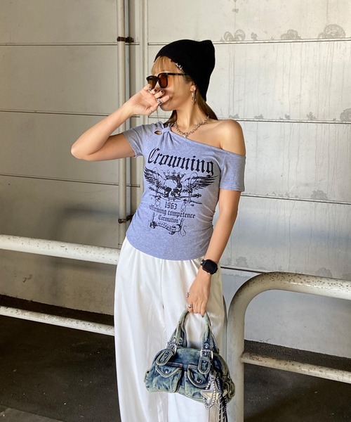 non-hedge(ノンヘッジ)の「スカルサイドドロストワンショルダーTシャツ(Tシャツ/カットソー・レディース・ブラック/グレー/カーキ/ワインレッド/オフホワイト・FREE)」の14枚目の写真