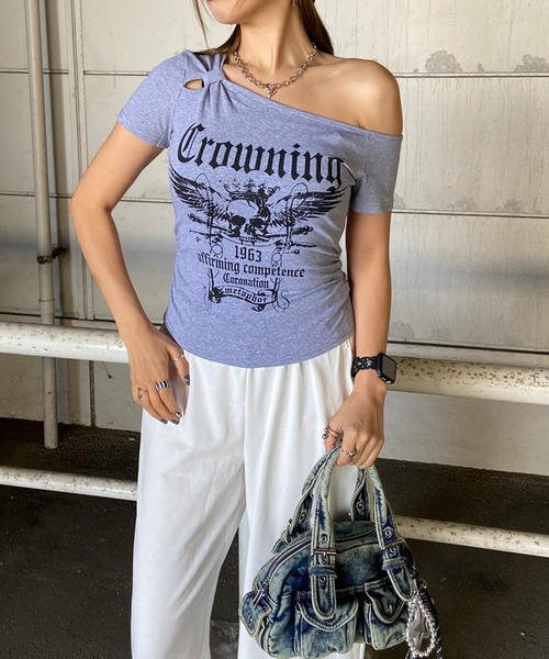 non-hedge(ノンヘッジ)の「スカルサイドドロストワンショルダーTシャツ(Tシャツ/カットソー・レディース・ブラック/グレー/カーキ/ワインレッド/オフホワイト・FREE)」の15枚目の写真