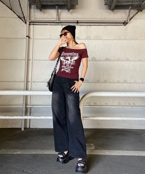 non-hedge(ノンヘッジ)の「スカルサイドドロストワンショルダーTシャツ(Tシャツ/カットソー・レディース・ブラック/グレー/カーキ/ワインレッド/オフホワイト・FREE)」の17枚目の写真