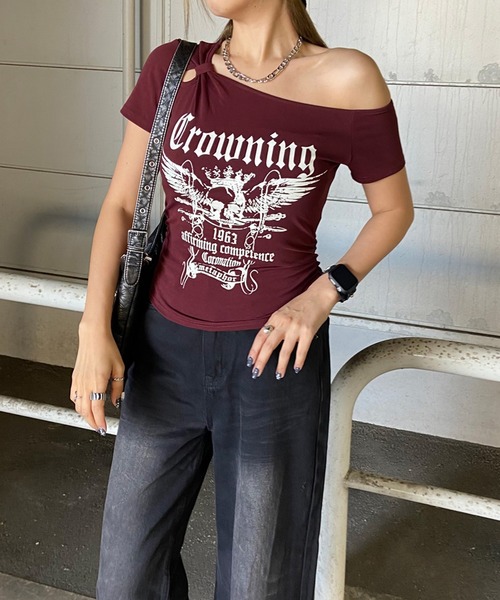 non-hedge(ノンヘッジ)の「スカルサイドドロストワンショルダーTシャツ(Tシャツ/カットソー・レディース・ブラック/グレー/カーキ/ワインレッド/オフホワイト・FREE)」の19枚目の写真