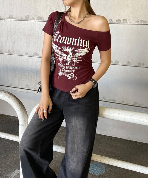 non-hedge(ノンヘッジ)の「スカルサイドドロストワンショルダーTシャツ(Tシャツ/カットソー・レディース・ブラック/グレー/カーキ/ワインレッド/オフホワイト・FREE)」の21枚目の写真